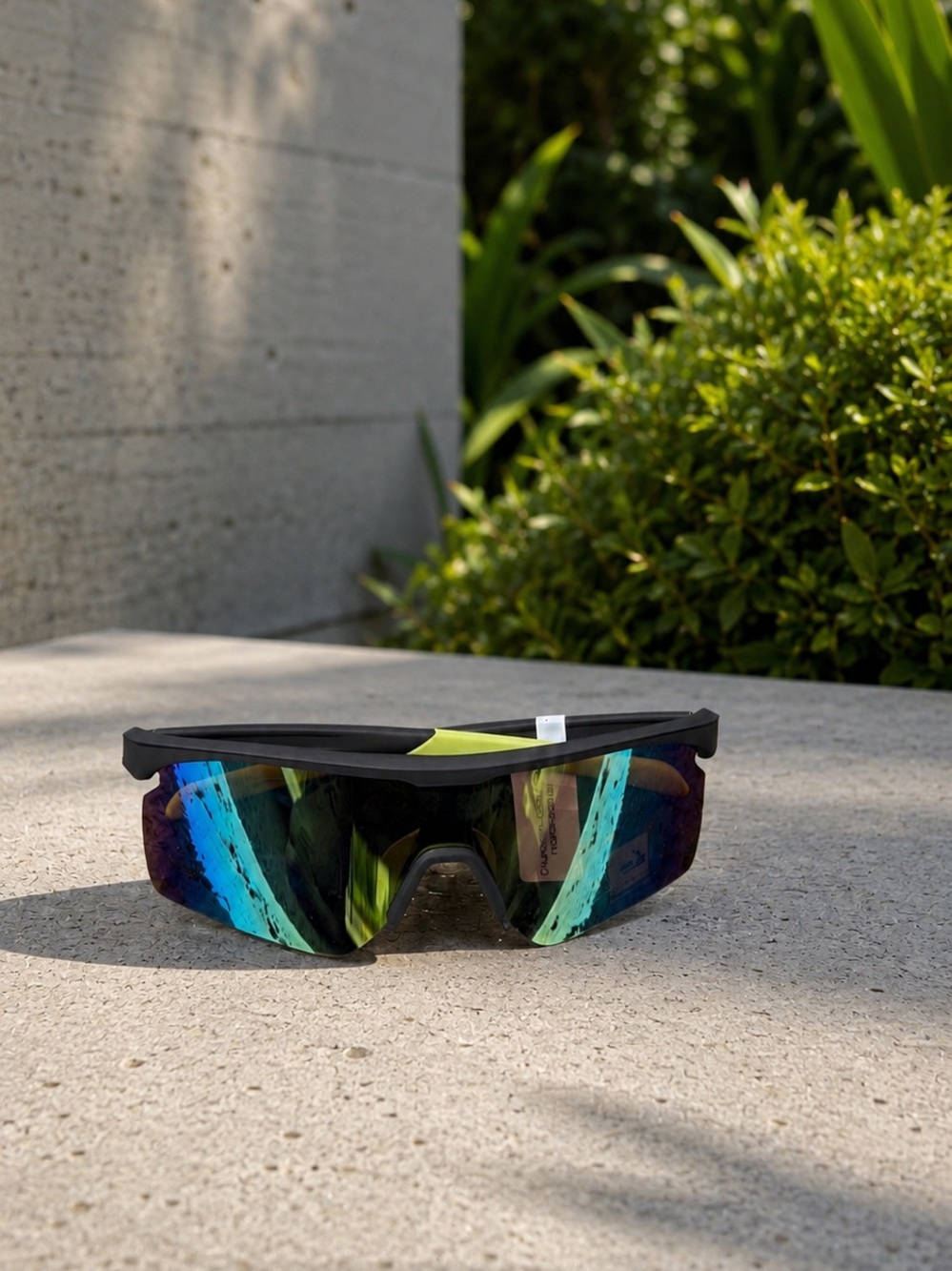 Sport Wraparound Sunglasses with Blue-Green Mirrored Lens